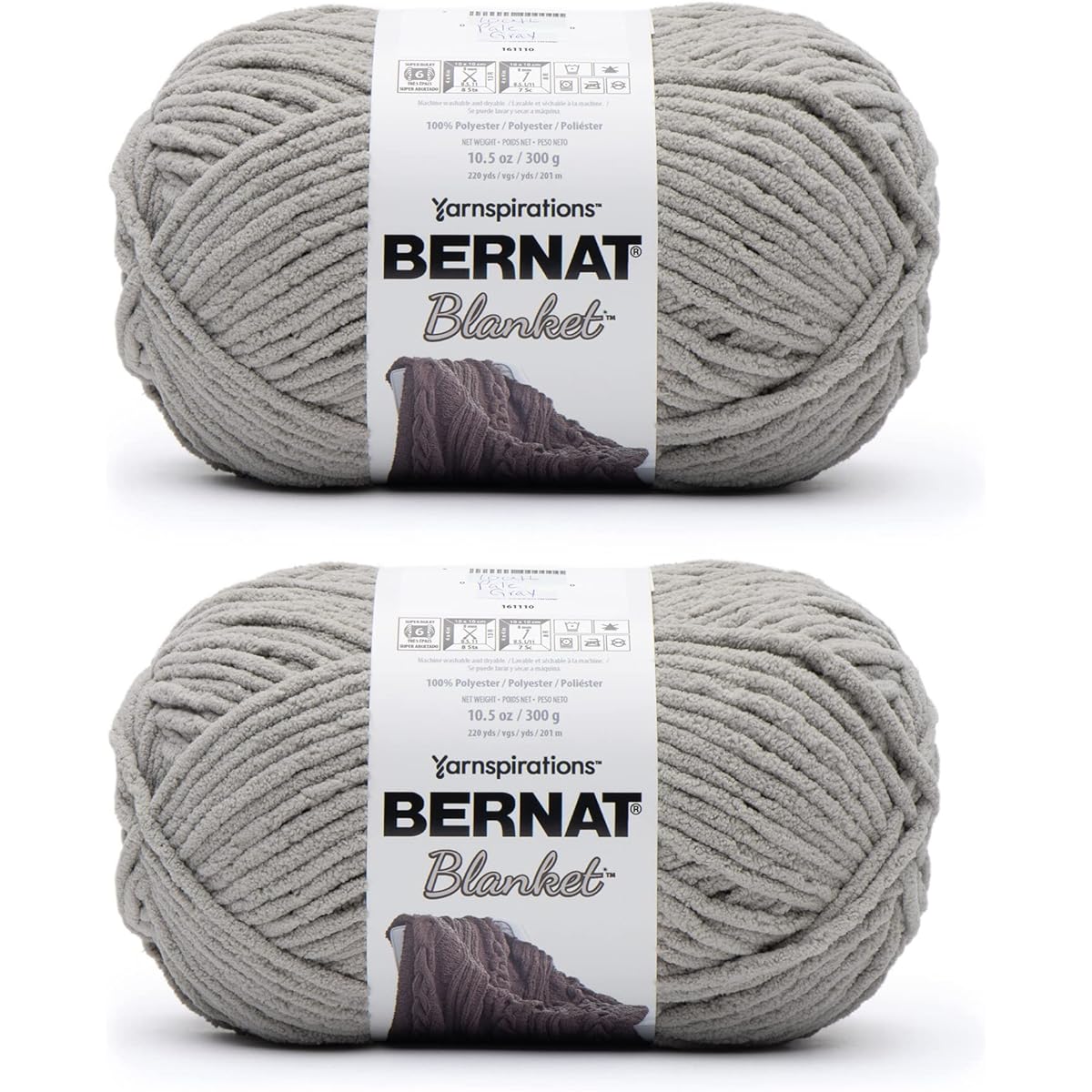 Bernat Blanket Pale Gray Yarn - 2 Pack of 300g/10.5oz - Polyester - 6 Super Bulky - 220 Yards - Knitting/Crochet