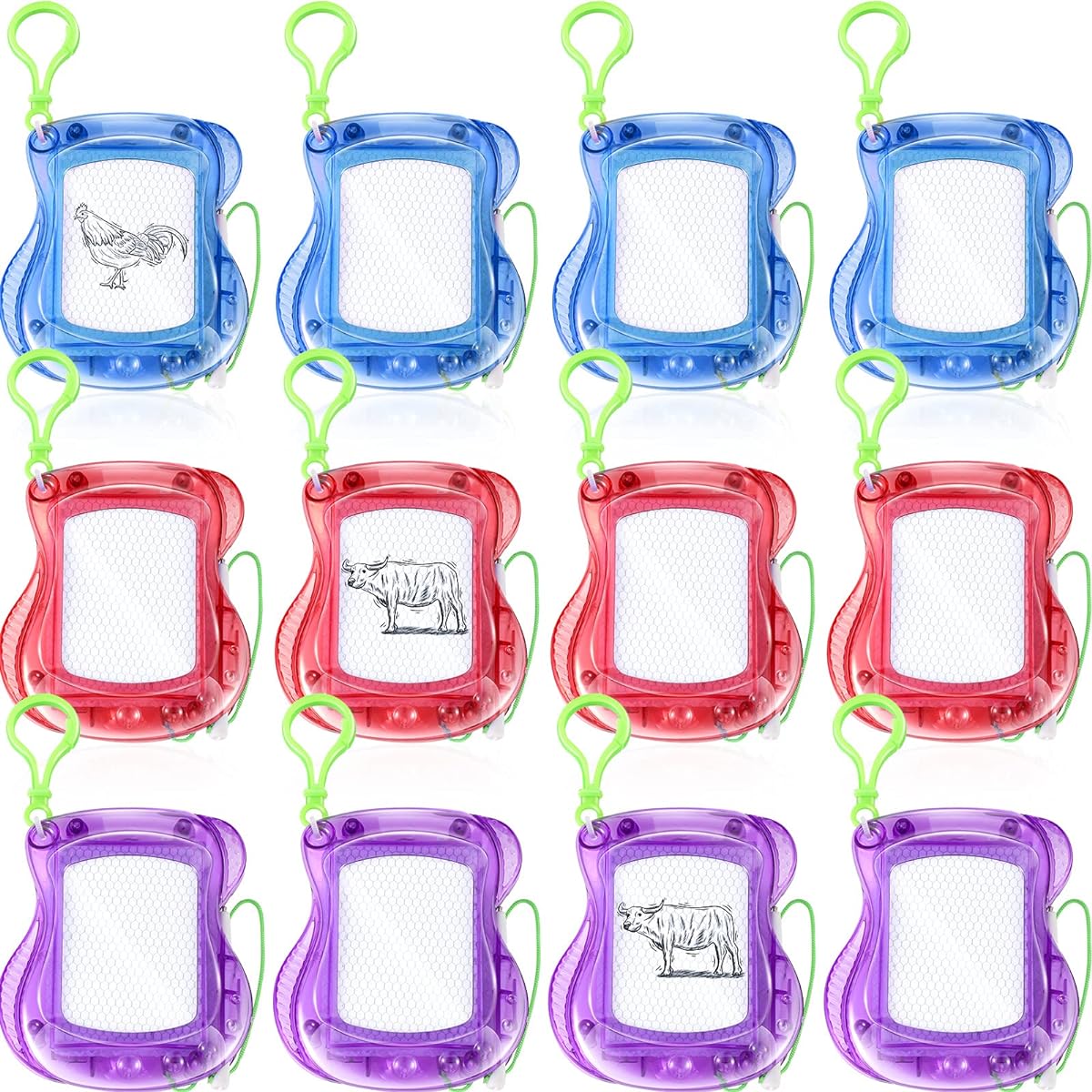 12 Pieces Mini Magnetic Drawing Boards, Erasable Mini Doodle Boards with Backpack Keychain Clips, Classroom Party Favors, Birthday Party Goodie Bag Fillers for Boys and Girls, 3 Colors