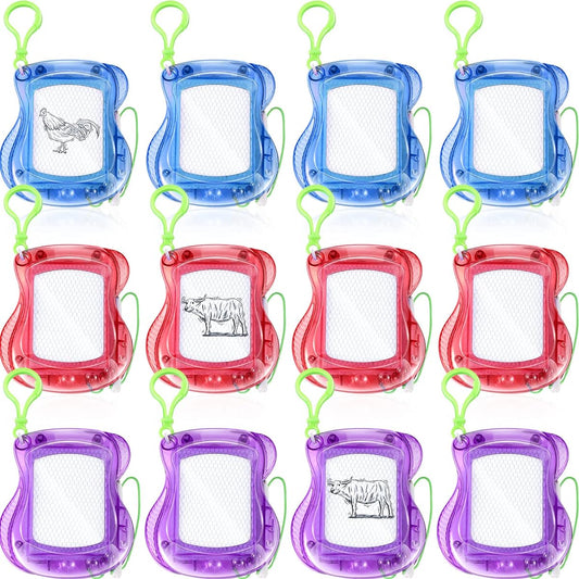 12 Pieces Mini Magnetic Drawing Boards, Erasable Mini Doodle Boards with Backpack Keychain Clips, Classroom Party Favors, Birthday Party Goodie Bag Fillers for Boys and Girls, 3 Colors