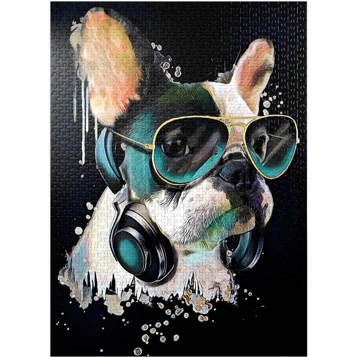 French Bulldog with Headphones Premium 1000 Piece Jigsaw Puzzle for Adults