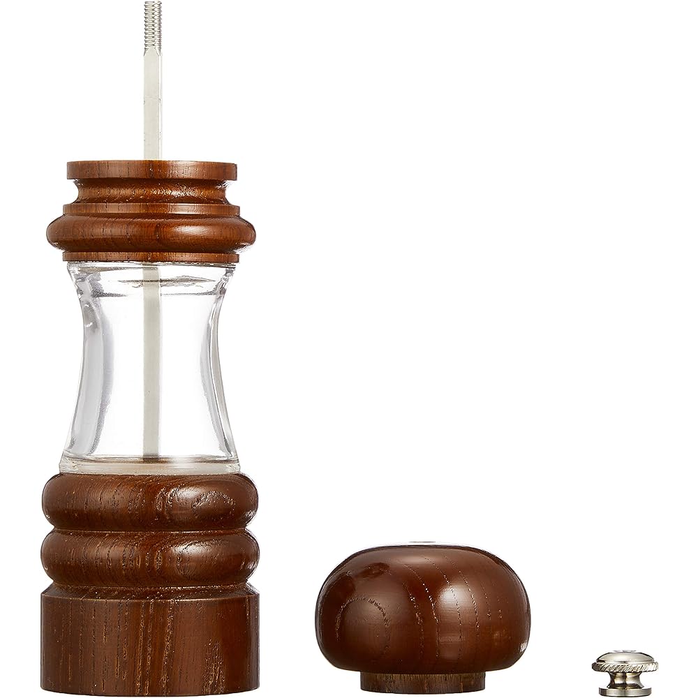IKEDA Salt Mill Crystal Wood 4715 Body Crystal Glass & Keyaki / Metal Fittings 18-12 Stainless Steel / Knob Brass Japan PKL50