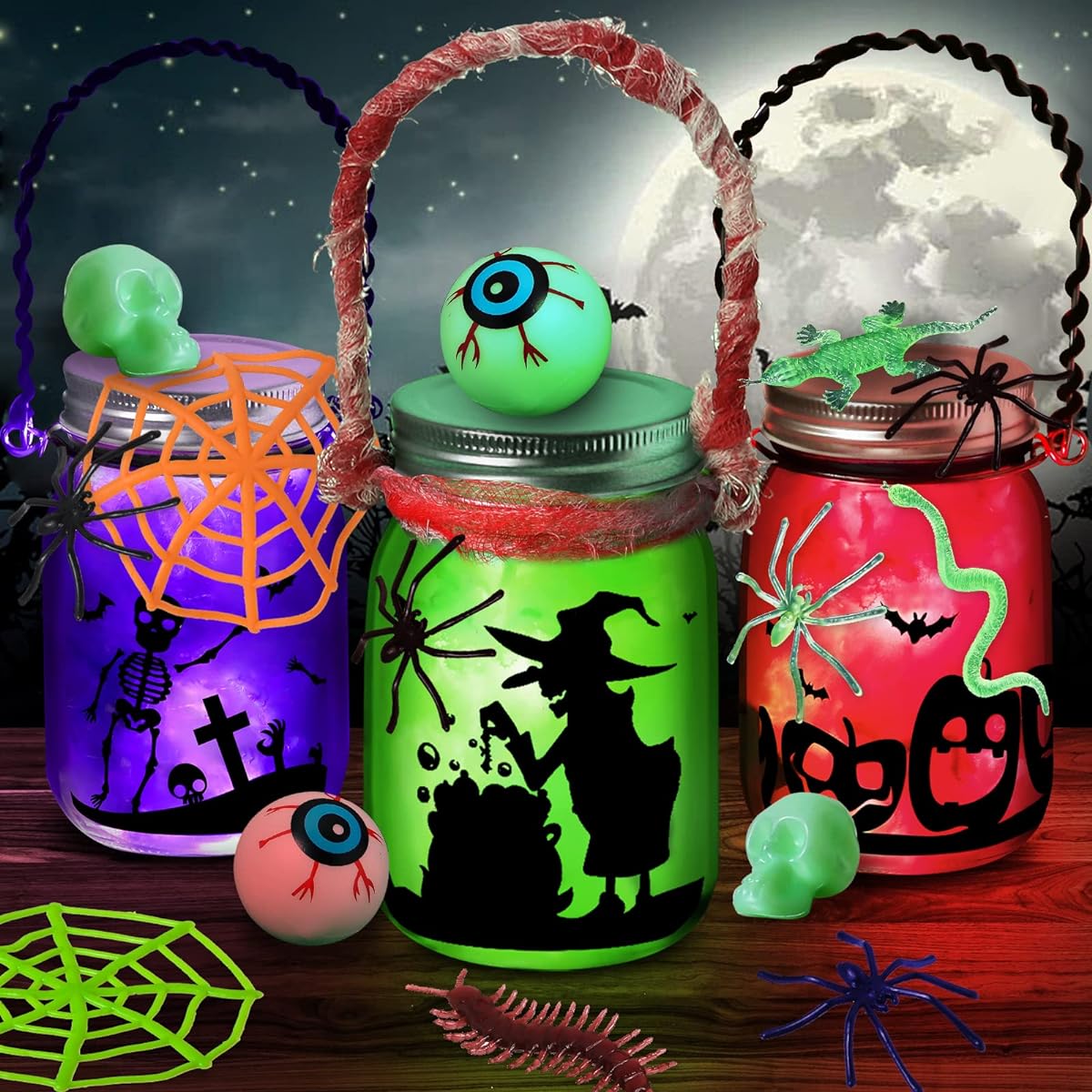 Halloween Craft Activities for Kids Ages 4-12 Glass Mason Jars for School/Halloween/Art Activities/Classroom Giveaways Halloween Craft Supplies DIY Lantern Jars Halloween Party Favors