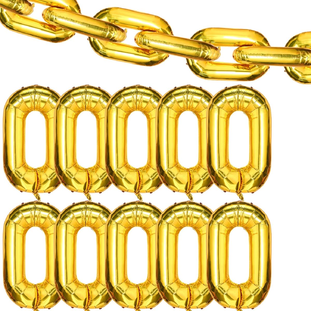 Gejoy 20pcs 32inch Foil Chain Balloons Chain Balloons Gold Link for 80s 90s Hip Hop Theme Birthday Wedding Graduation Party