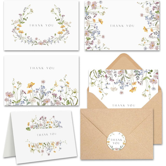 AUDREE Midsummer Floral Thank You Cards with Envelopes (Bulk Pack of 20 4x6)