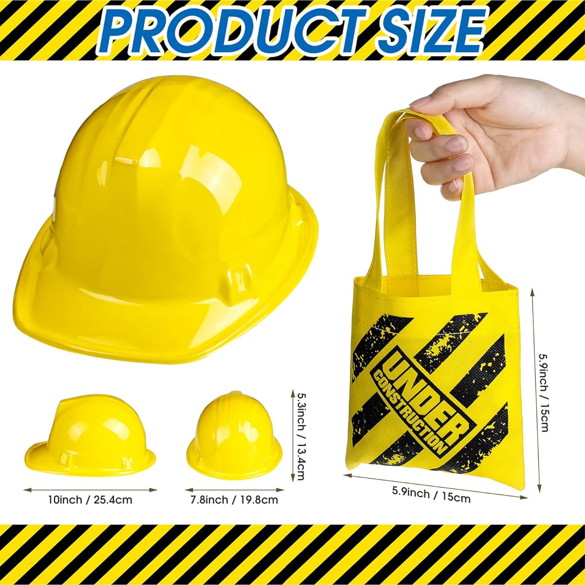48 Pieces Construction Birthday Party Supplies Favors 24 Pieces Construction Party Hats 24 Pieces Mini Construction Zone Tote Bags, Construction Yellow Hats Kids Hard Hats for Under Construction Boys Girls