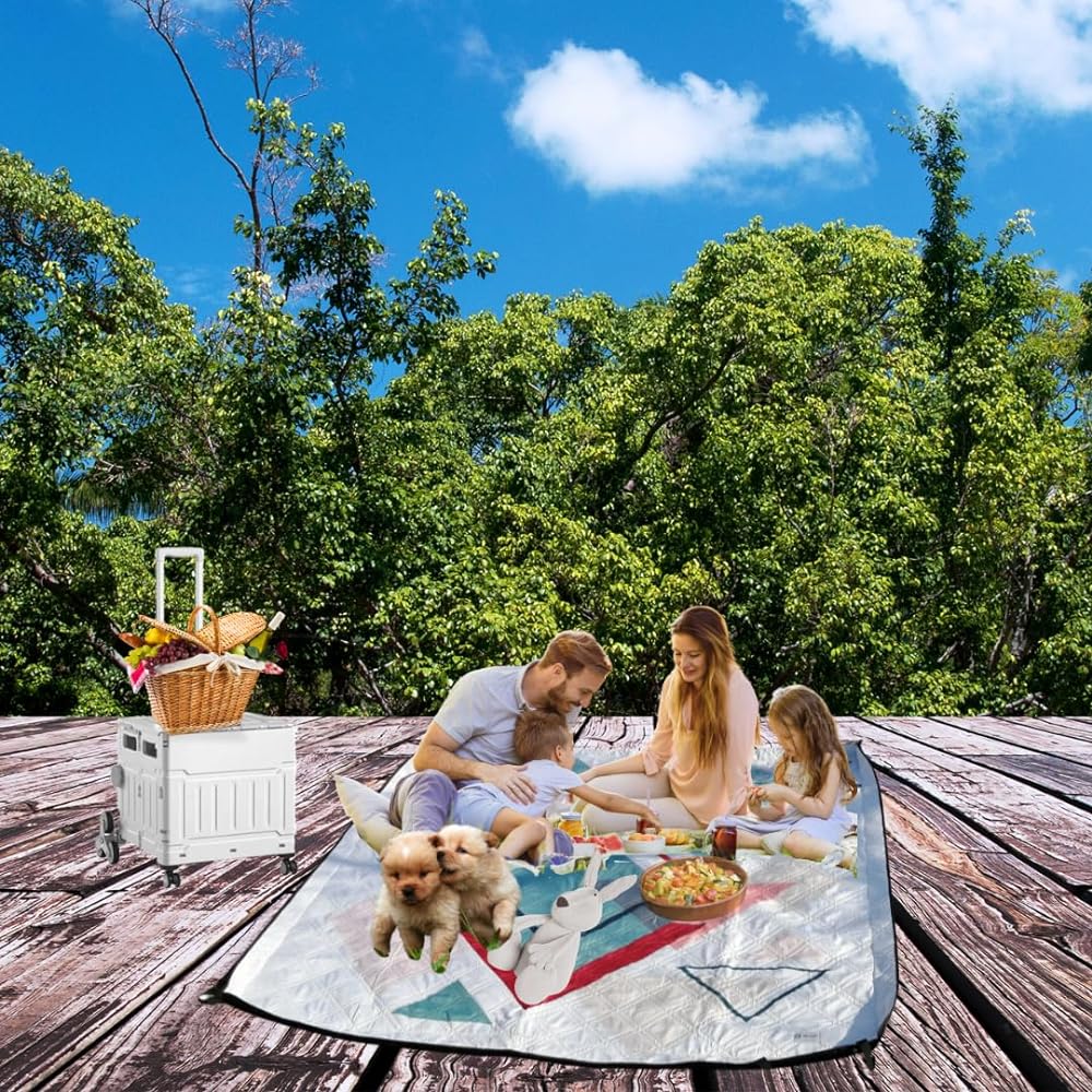BELLAMS Leisure Sheet, Geometric Pattern, Peg Hole, Freestanding, Prevents Insects and Leaves from Intrusion, Water Repellent, Quilted, Comes with Handle, Convenient for Camping, Cherry Blossom Viewing, Sports Day, 4 People, 6 People, 8 People, Leisure f