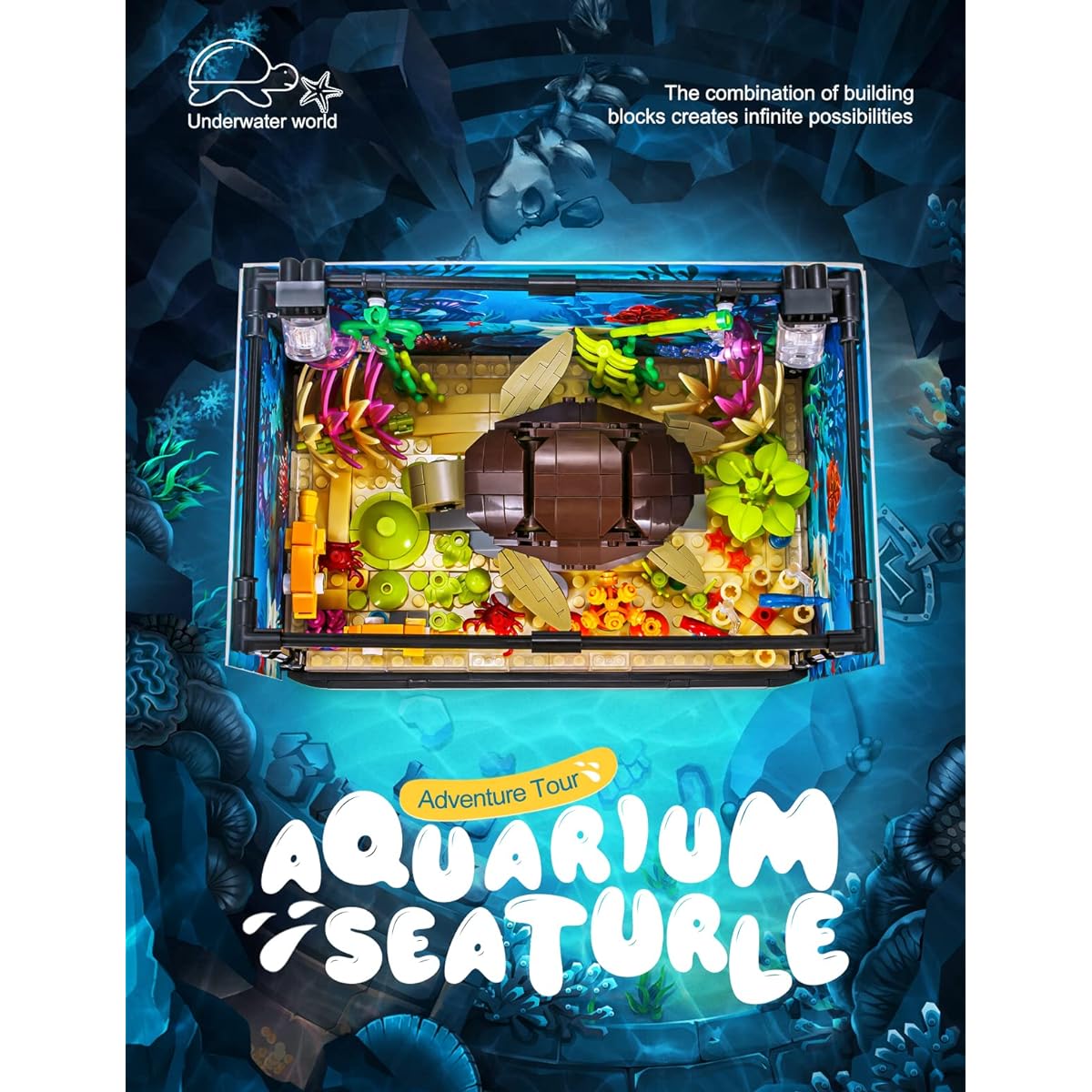 SEMKY Fish Tank Turtle Building Blocks Set with LED Light (753 Pieces) Creative Sea Animal Model Gifts for Kids and Adults