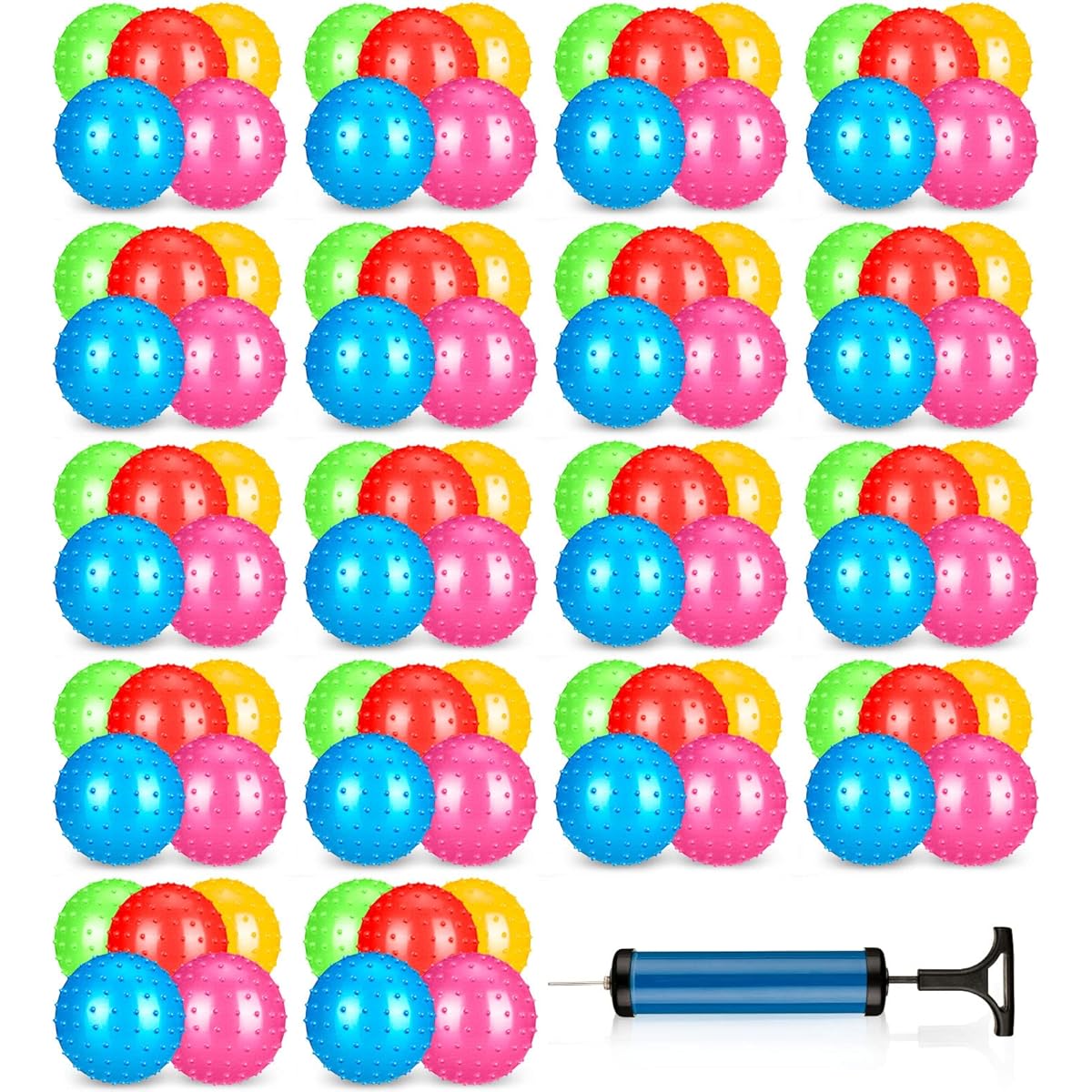 90pcs 4.72'' Soft Bouncy Balls Sensory Ball with Pump Knobby Ball Pointed Massage Stress Ball Fun Bouncy Ball Party Favors for Toddlers Indoor Outdoor Playground Backyard Pool