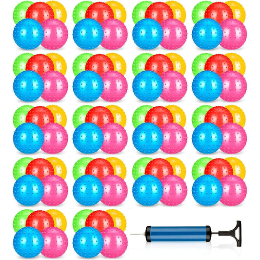 90pcs 4.72'' Soft Bouncy Balls Sensory Ball with Pump Knobby Ball Pointed Massage Stress Ball Fun Bouncy Ball Party Favors for Toddlers Indoor Outdoor Playground Backyard Pool