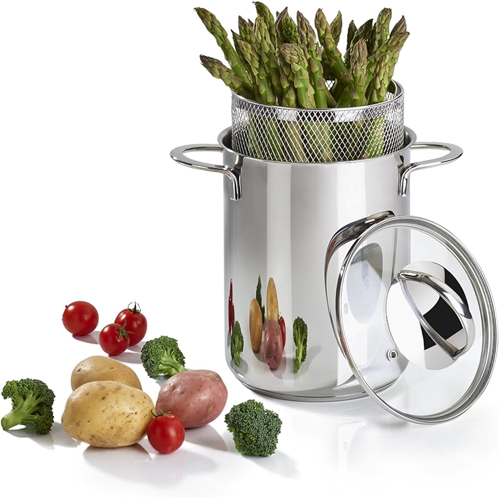 Barazzoni Double Handed Pot Stainless Steel ∅16 x H27.5cm Asparagus/Vegetable/Pasta Steamer 487051016