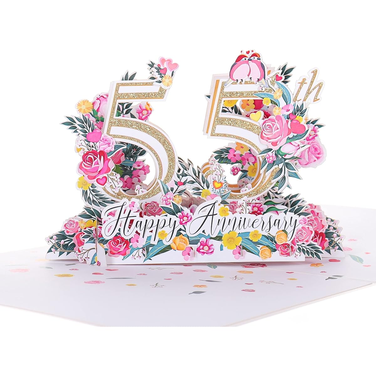 iGifts And Cards Happy 55th Anniversary 3D Pop Up Greeting Card - 55th Wedding Anniversary Celebration, Soulmates, Be Together, Emerald Celebration, Romantic Love Birds, Love and Happiness