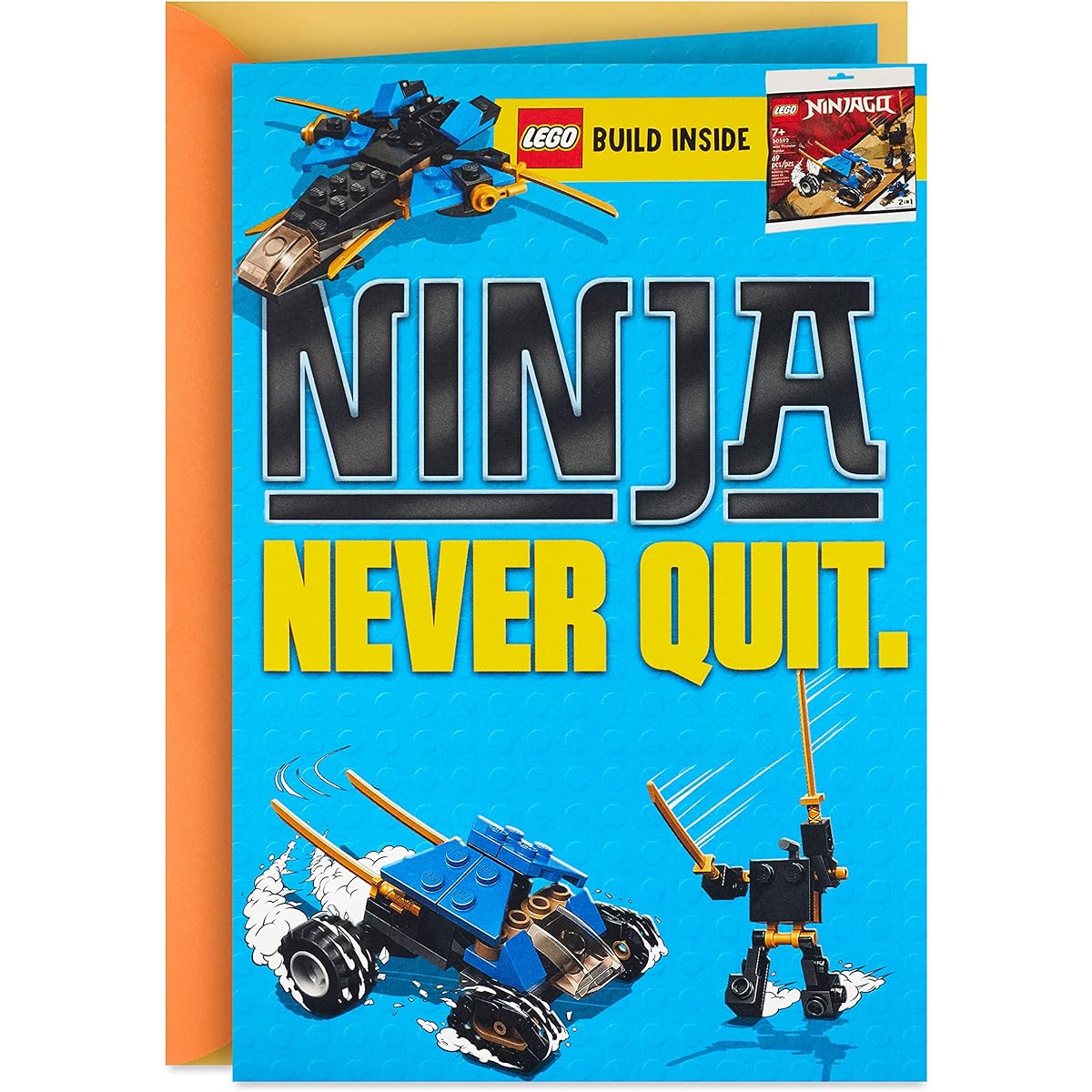 Hallmark Kids Birthday Card with Lego (Ninjago Mini Thunder Raider Building Kit, Ages 7+)