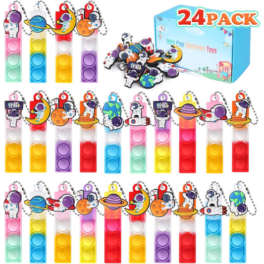 24 Pack Mini Pop Fidget Toys with Astronaut Clasps Party Favors for Kids Pop Keychain Sensory Toy Bag Filler Pop Toddler Carnival Treasure Classroom Favor Stress Relief Desk Toy Boys Girls
