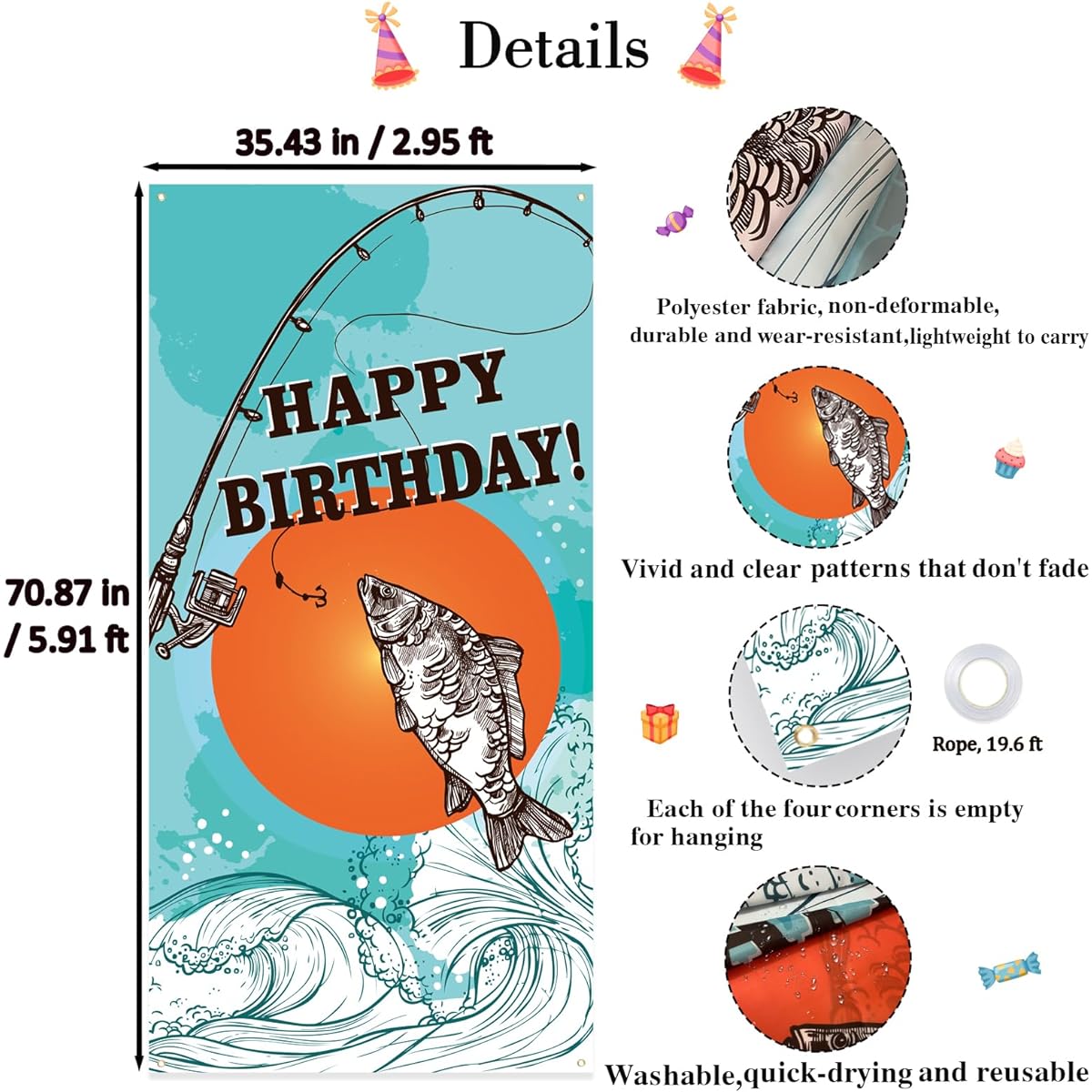 Ki Gone Fishing Birthday Banner Fishing Birthday Decorations for Men/Boys Fishing Theme Door Banner Fisherman 20 Years Old 30 Years Old 40 Years Old 50 Years Old 60 Years Old 70 Years Old 80th Birthday Decoration Sign Gone Fishing Birthday Party Supplies