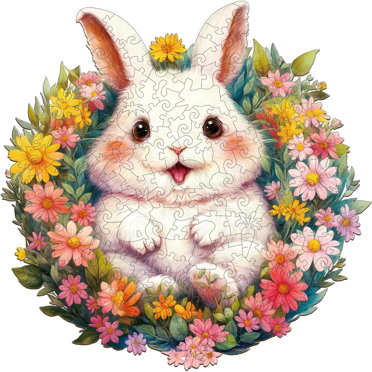 BLUMUZE Wooden Jigsaw Puzzle for Adults 100 Piece Puzzle Wooden Jigsaw Puzzle Rabbit Wooden Jigsaw Puzzle Cute Rabbit Animal Puzzle - 21.5 x 21.3cm - 8.5 x 8.4 Inch