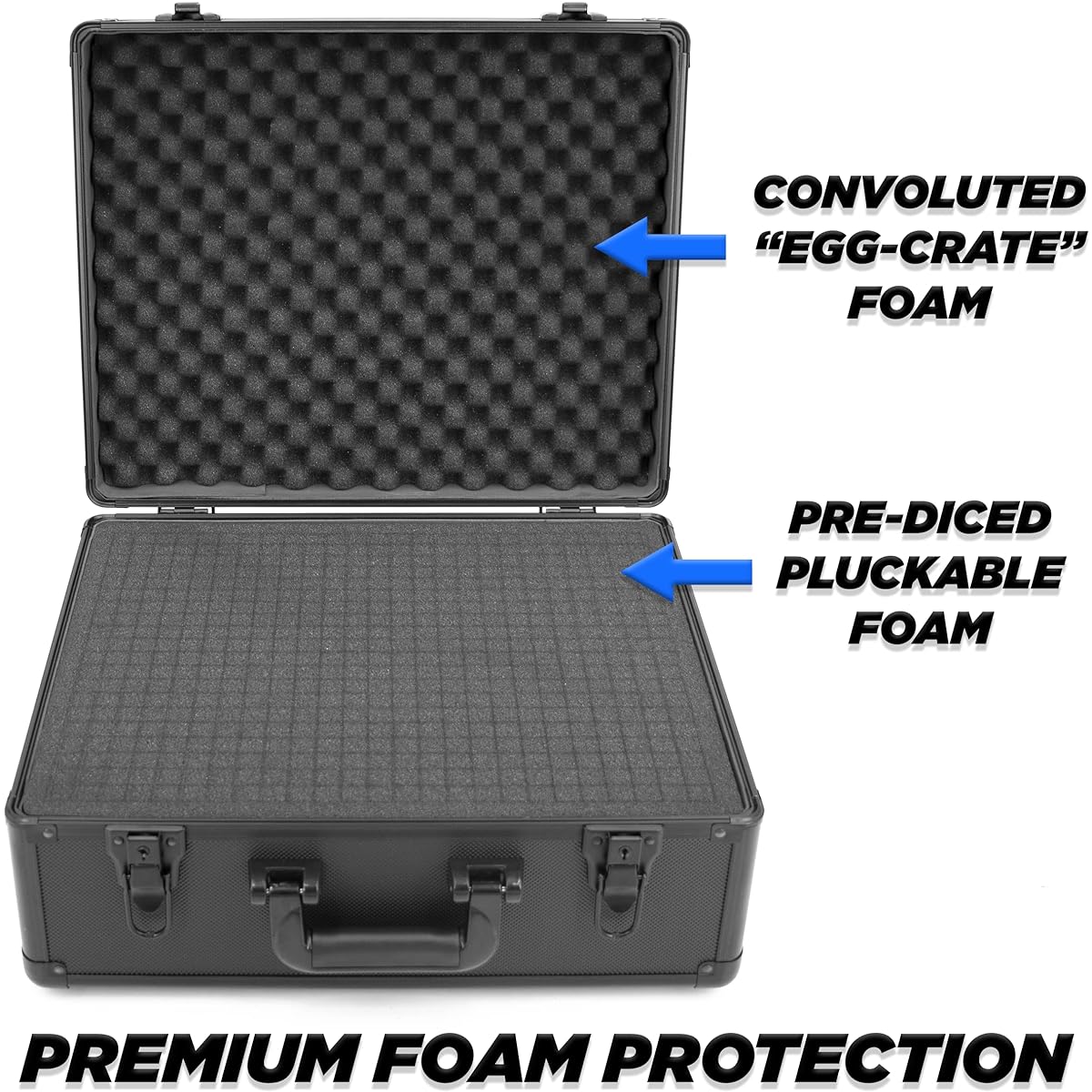 CASEMATIX 17" Locking Microphone Case with 2 Layers of Customizable Foam - Aluminum Microphone Case Lock Box for Audio Accessories and Microphone Bags with 2 Keys for Microphone Receiver Cable Mixer