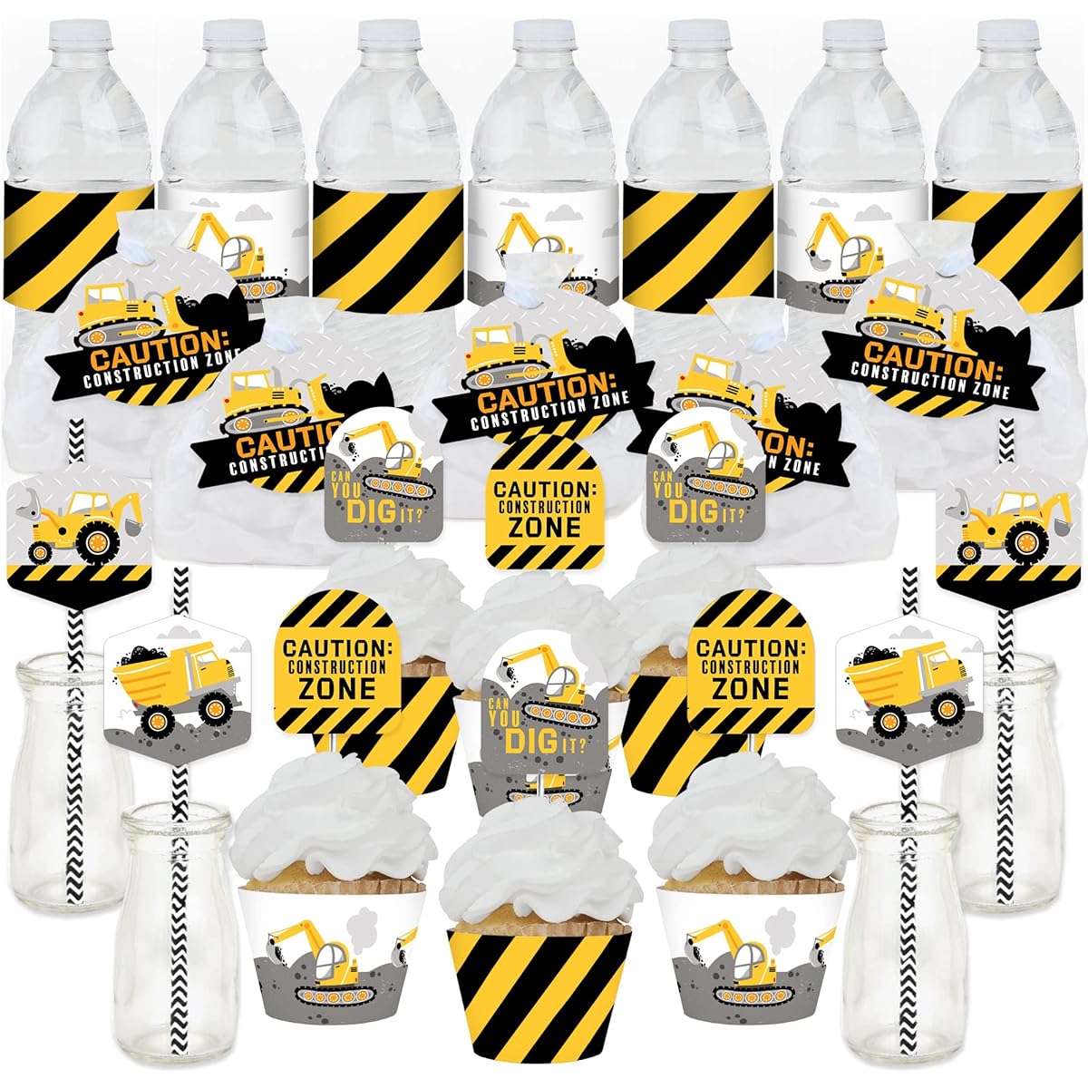 Big Dot of Happiness Dig It - Construction Party Zone - Baby Shower or Birthday Party Favors and Cupcake Kit - Amazing Favors Party Pack - 100 Pieces