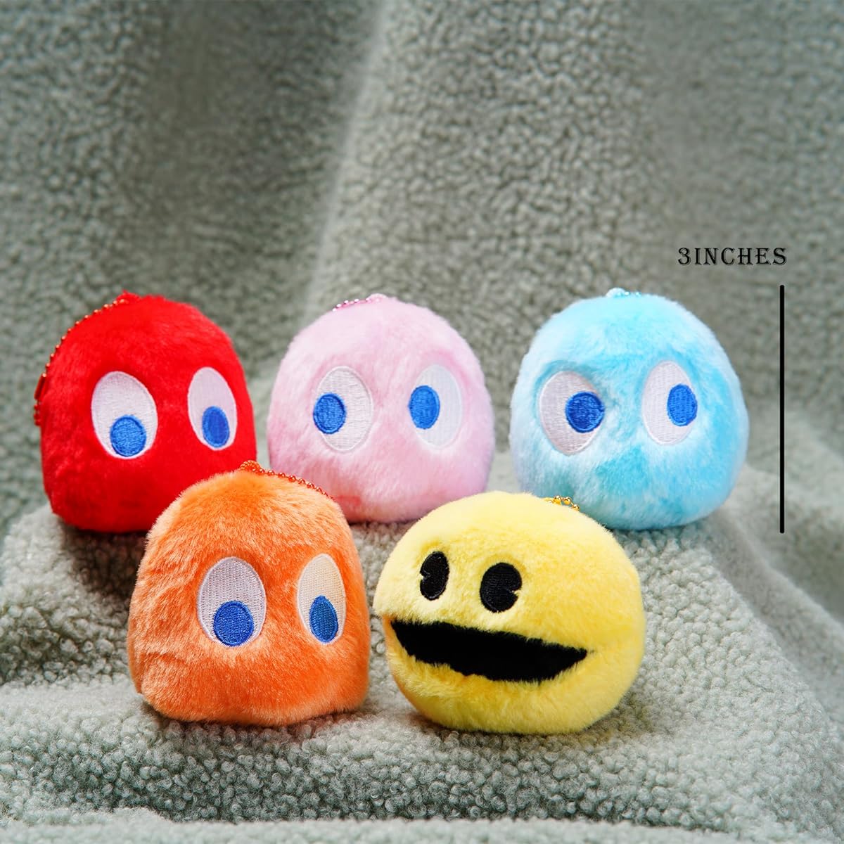 Set of 5 Pac-Man Plush Keychains, Super Soft and Cute 3" Pac-Man Plush Backpack Handbag Party Decoration Wedding Decoration