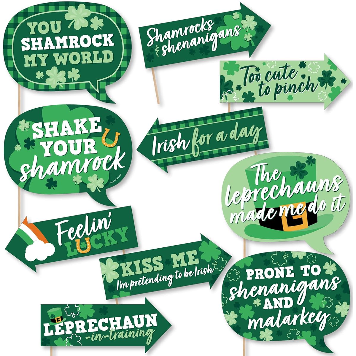 Big Dot of Happiness Funny Shamrock St. Patrick's Day St. Patrick's Day Party Photo Booth Props Kit 10 Pieces