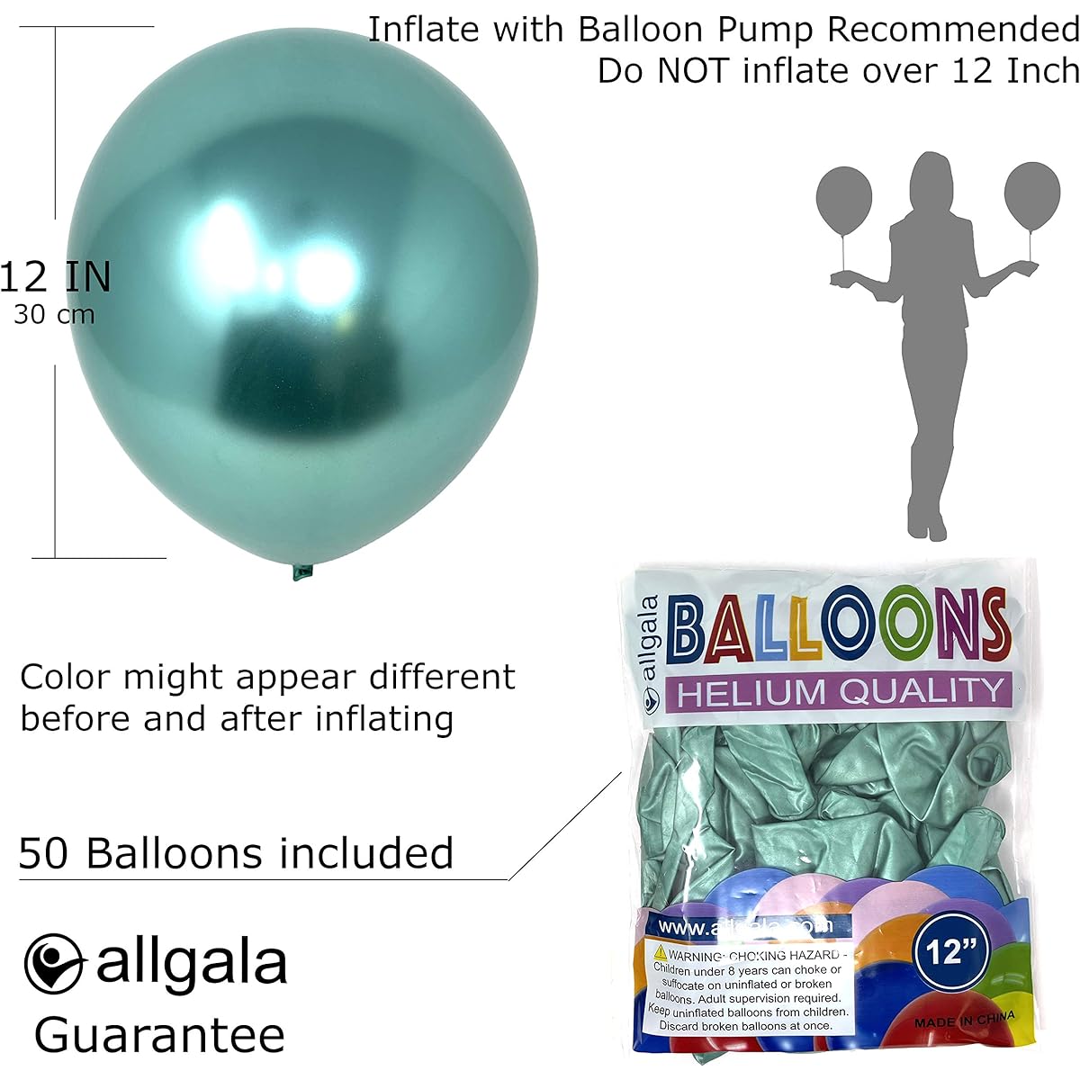 Allgala 12" 50pcs 2.8g Latex Heavy Metallic Chrome Balloons - Green - BL52087