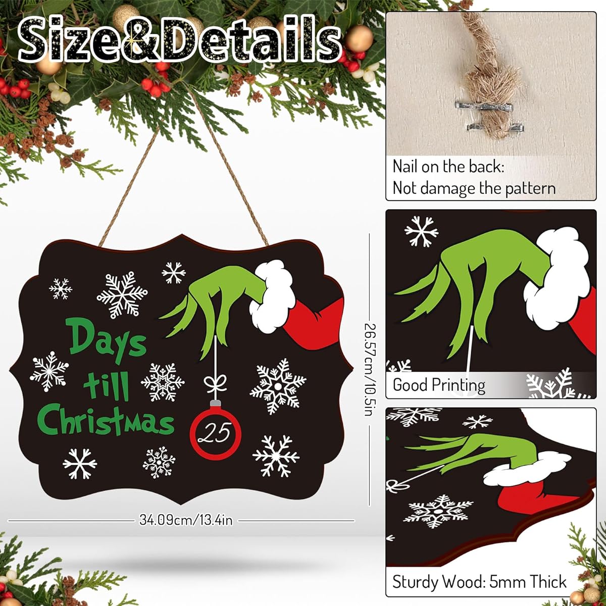 Whaline Christmas Countdown Advent Calendar Christmas Wall Decor Christmas Funny Cartoon Characters Countdown Christmas Advent Chalkboard Christmas Wooden Hanging Sign Christmas Holiday for Home Office Shop