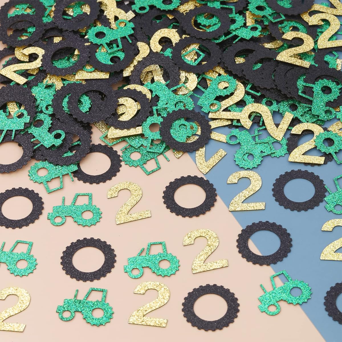 Tractor Theme Birthday Party Decorations, Tractor 2nd Birthday Decorations, 70 Tractor Confetti, 70 Tire Confetti, 60 Number 2 Confetti, Premium Handmade - Set of 200