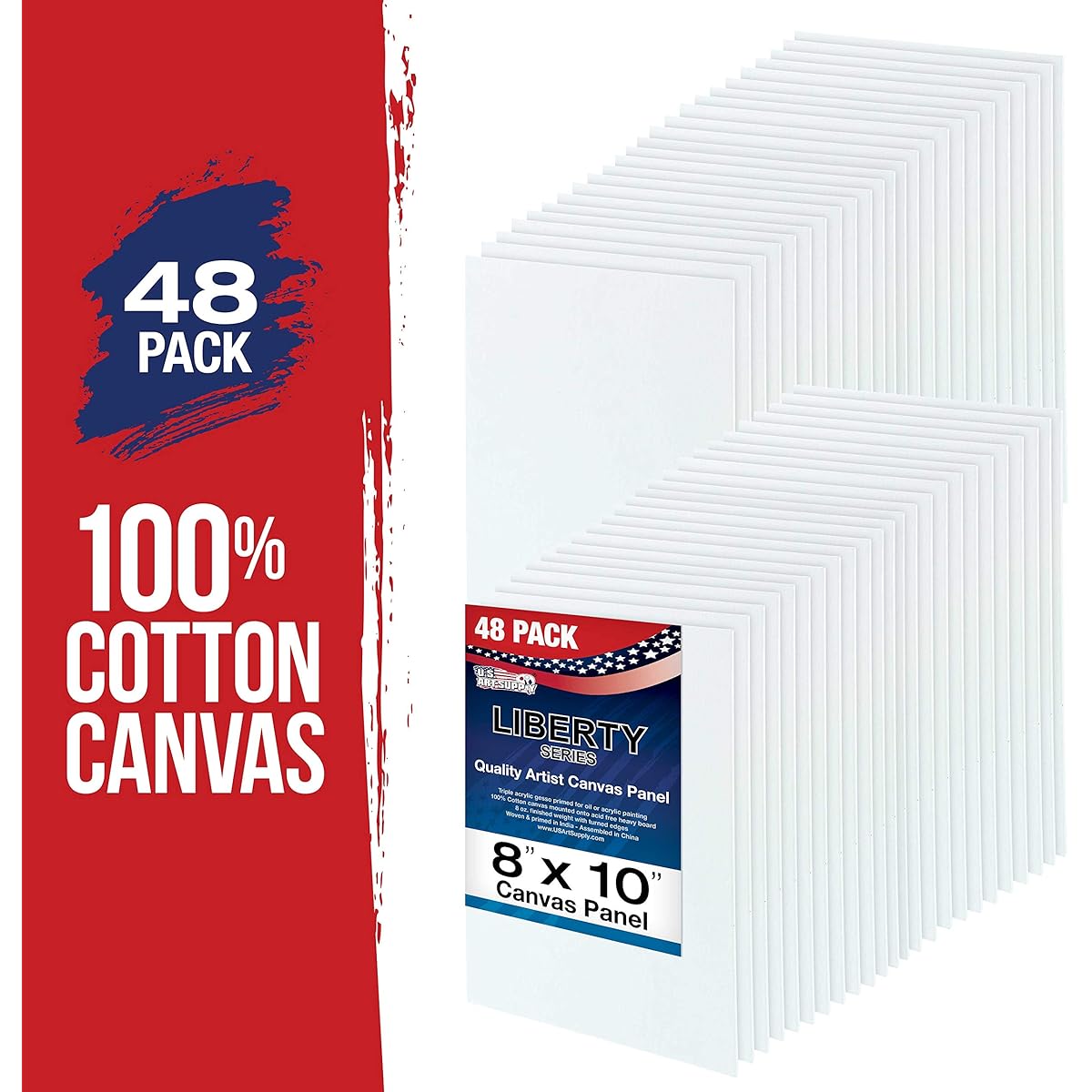 US Art Supply 8 X 10 inch Professional Artist Quality Acid Free Canvas Panels 4 - 12-Packs (1 Full Case of 48 Single Canvas Panels) by US Art Supply