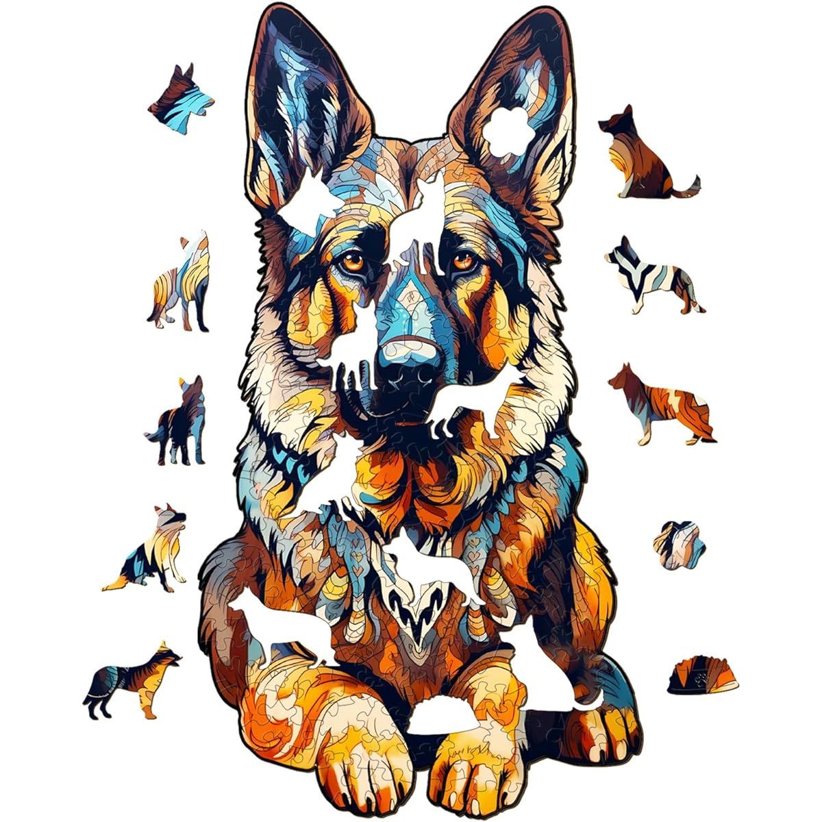 Souhoney Wooden Puzzle for Adults Unique German Shepherd Shape Advanced Animal Wooden Puzzle 80 Piece Wooden Jigsaw Puzzle Creative Gift for Adults and Kids Wooden Dog Puzzle 8.2x4.3 Inch