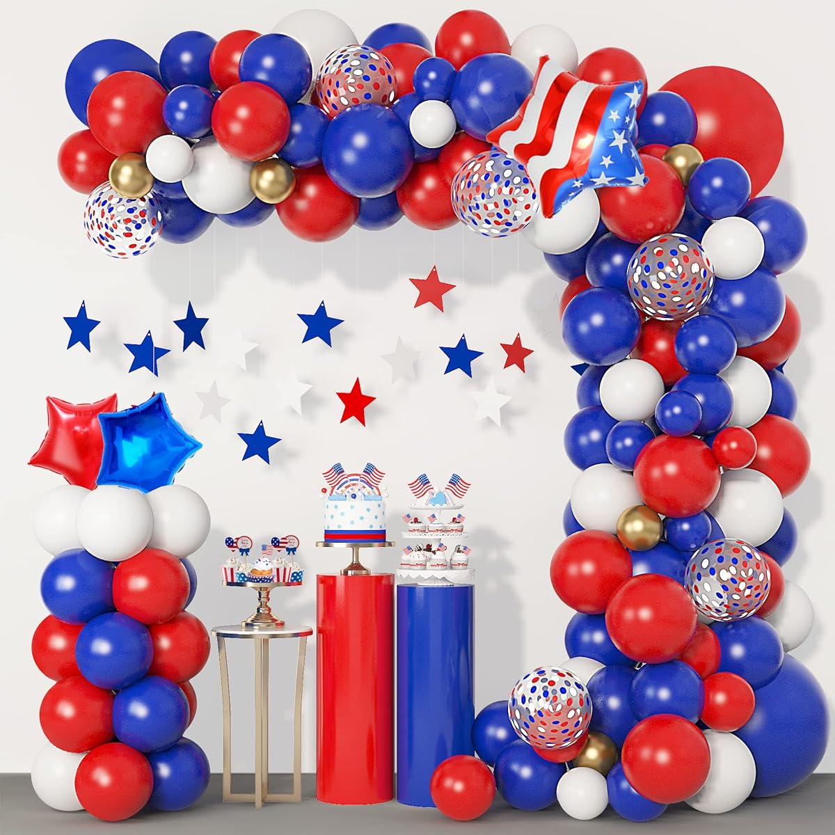 128pcs Red White and Blue Balloon Garland Arch Kit Navy Blue Red White Independence Day Patriotic Day Nautical Birthday Wedding Baseball Party Decorations
