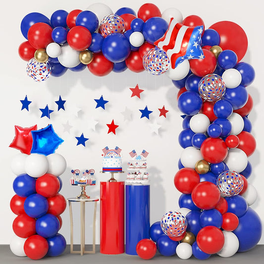 128pcs Red White and Blue Balloon Garland Arch Kit Navy Blue Red White Independence Day Patriotic Day Nautical Birthday Wedding Baseball Party Decorations