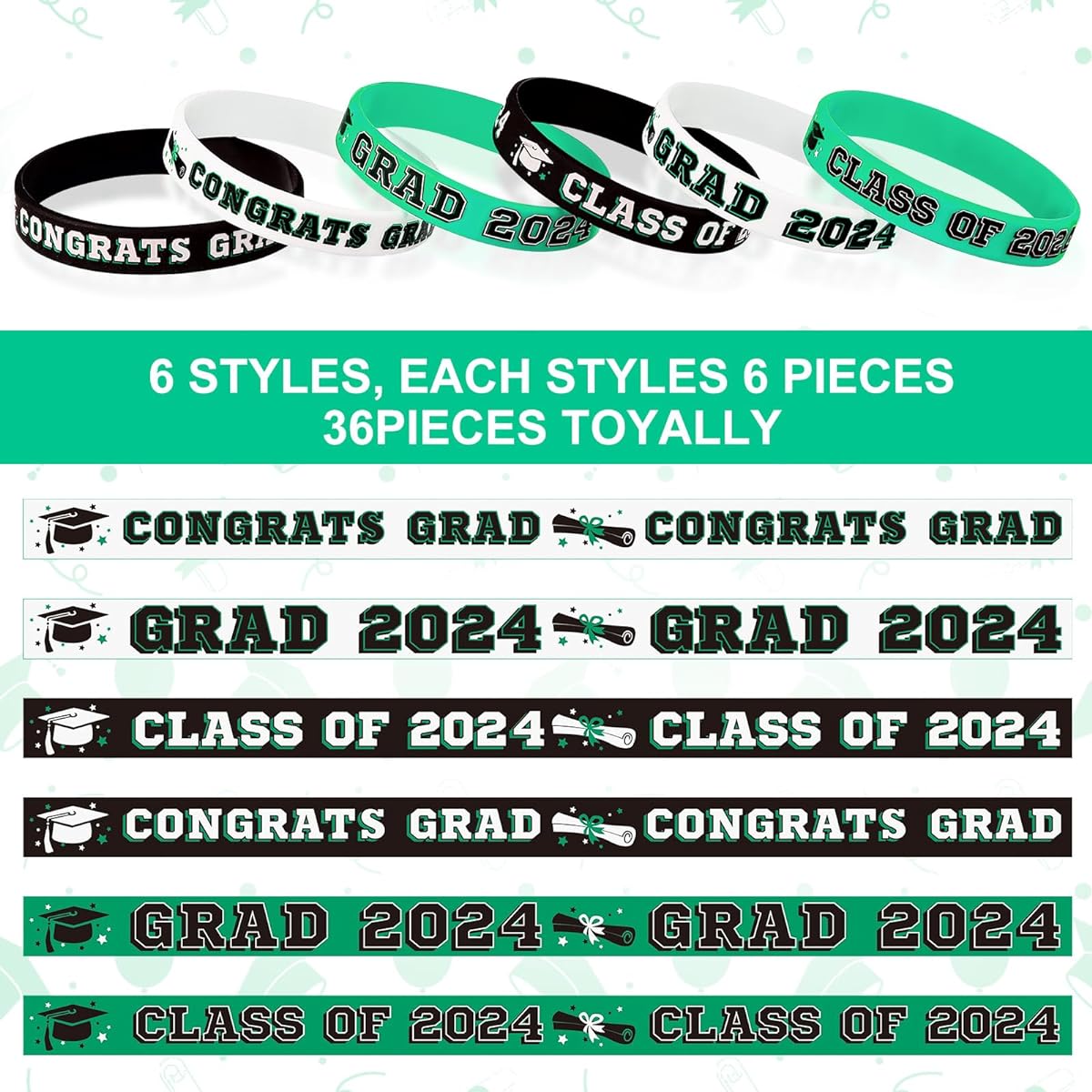 Class of 2022 36pcs Silicone Bracelets Graduation Gifts Graduation Bracelets Graduation Gifts for Teachers Students Graduation Party Supplies (Green)