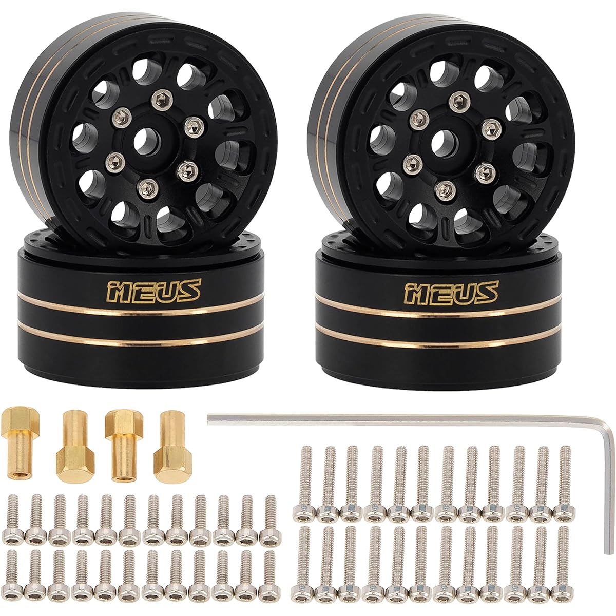 MEUS RACING Brass 1.0 Beadlock Wheel Brass Wheel Ring Aluminum Wheel Hub Axial 1/24 Gladiator Bronco C10 JLU Deadbolt RC Crawler Upgrade Parts Type C (Black)
