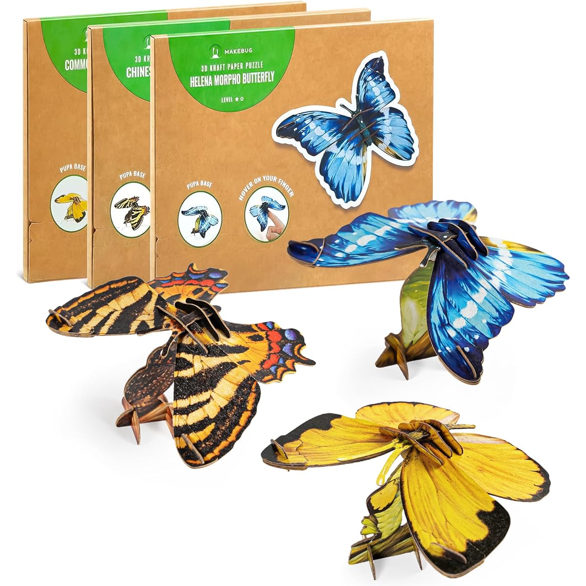 MAKEBUG 3D Puzzle Eco-Friendly Paper Puzzle for Teens Craft Bugs Set of 3 Butterflies
