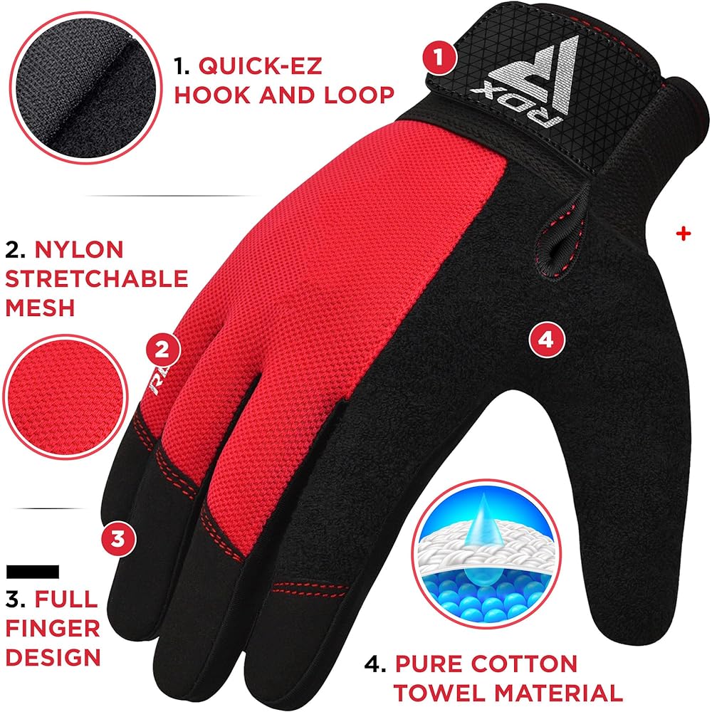 RDX Weightlifting Gloves Gym Workout Full Finger Touch Screen Breathable Anti-Slip Padded Palm Protection Fitness Strength Training Powerlifting HIIT WOD Exercise Men Women Home Gym Cycling (Red, XL)