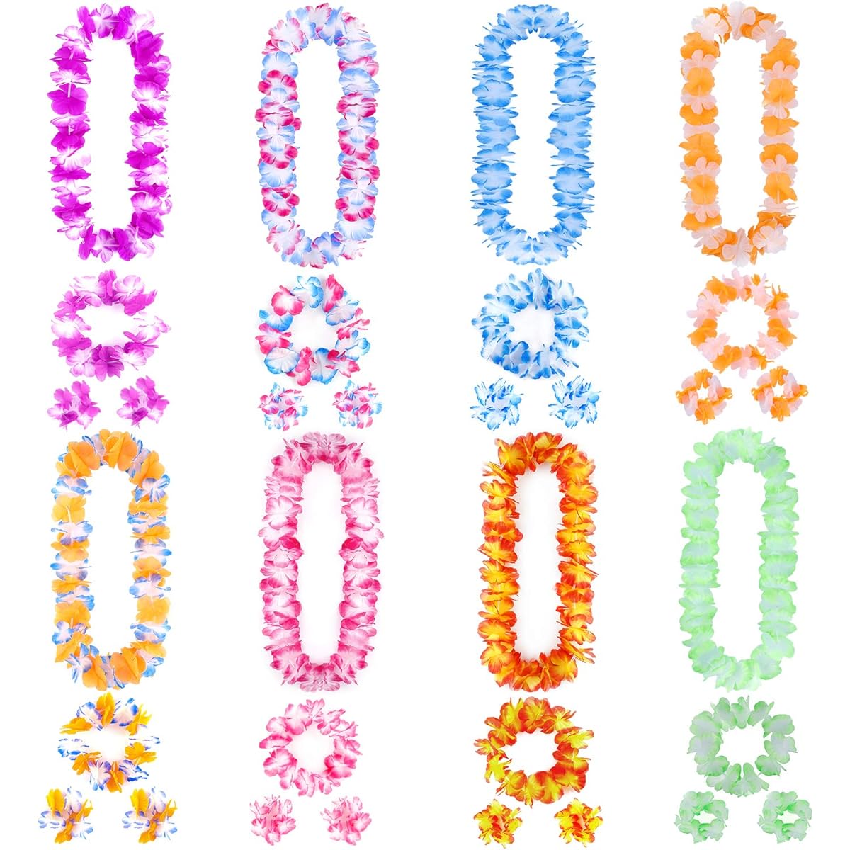 GINMIC Hawaiian Leisure Luau Party Decorations, 64pcs Tropical Hawaiian Party Necklaces Hawaiian Plumeria Flower Hair Clips Headbands Wristbands for Kids or Adults Luau Party Supplies Summer Beach Vacation Theme Party Decorations Birthday Wedding