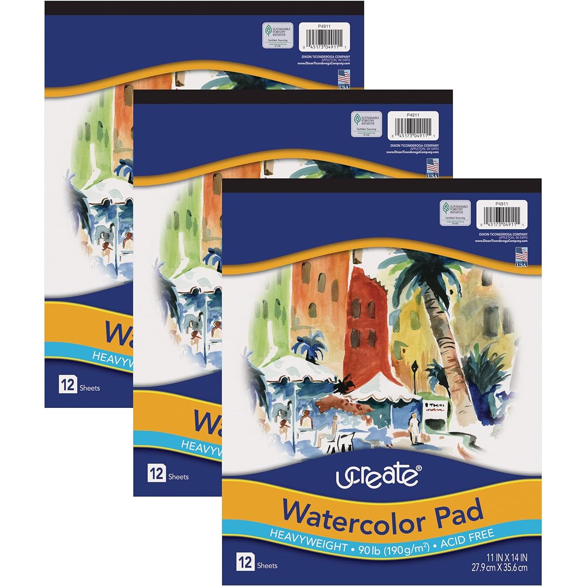 UCreate Watercolor Pads 90lb 11" x 14" 12 Sheets 3 Pack
