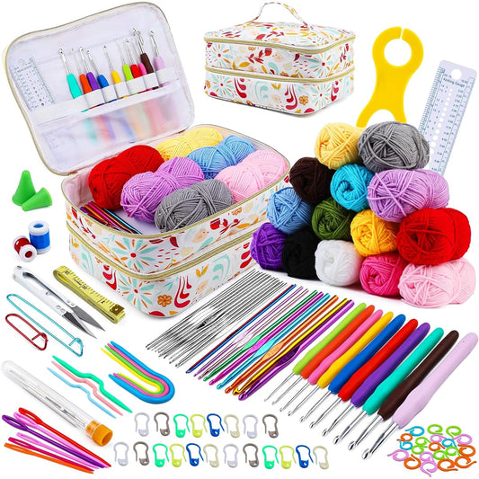 Mnuizu 120 Pieces Crochet Kit Crochet Hooks Yarn Set Knitting Kit Beginner Crochet Kit with Crochet Accessories, Perfect Crochet Kit for Beginners/Adults