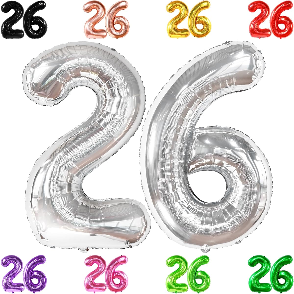 KatchOn Big Silver 26 Balloons Number - 40 Inches | 26 Birthday Balloons 26 Birthday Decorations for Men | 26 Silver Balloons Number 26 Birthday Decorations for Women | Number 26 Balloons Birthday