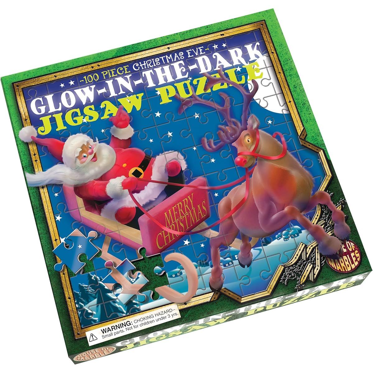 Glow in the Dark Christmas Eve Santa and Rudolph Jigsaw Puzzle 100 Pieces