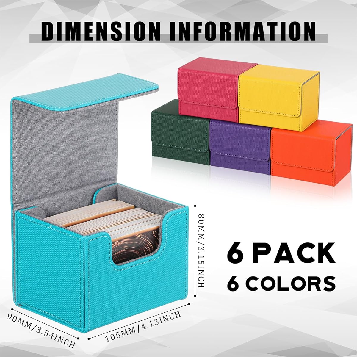 6 Pack Leather Deck Card Box 100+ Card Deck Game Box Magnetic Playing Card Deck Card Storage Box Compatible with MTG TCG (Pink, Orange, Blue, Yellow, Green, Purple, Horizontal)