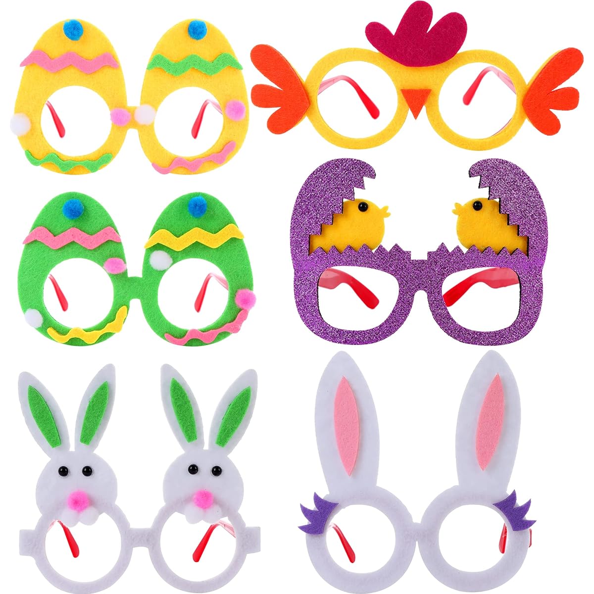 Felt Happy Easter Photo Booth Props - Pack of 6 | Hatching Eggs Easter Party Favors | Easter Eggs Happy Easter Decorations | Egg Hunt Bunny Easter Photo Props for Easter Party Decorations
