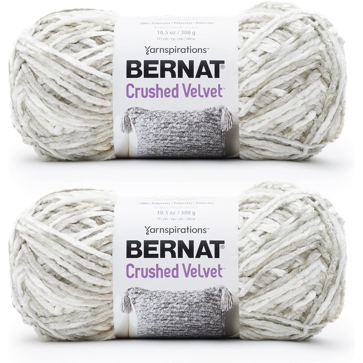 Bernat Crushed Velvet White Yarn - 300g/10.5oz 2 Pack - Polyester - 5 Bulk - 315 Yards - Knitting/Crochet