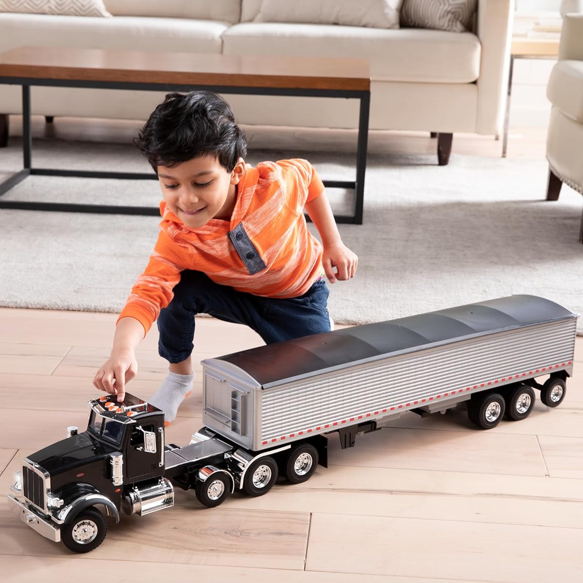 ERTL 1/16 Big Roads Black Peterbilt Model 367 with Grain Trailer and Lights & Sounds 47367