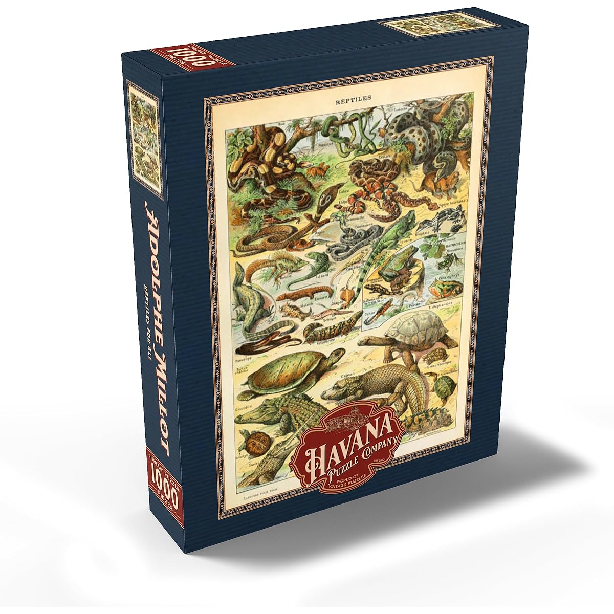 Reptiles for All, Vintage Art Poster by Adolphe Millot Premium 1000 Piece Jigsaw Puzzle for Adults