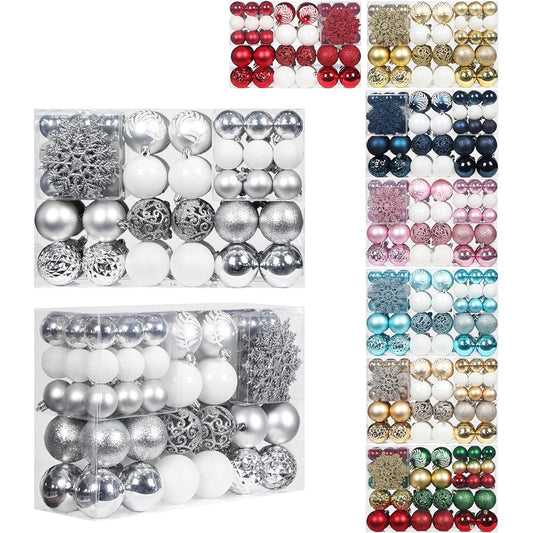 SY CRAFT 86pcs Assorted Shatterproof Christmas Balls Snowflake Ornaments Seasonal Decor Hanging Ornaments Set Handheld Gift Package Christmas Tree Decorations
