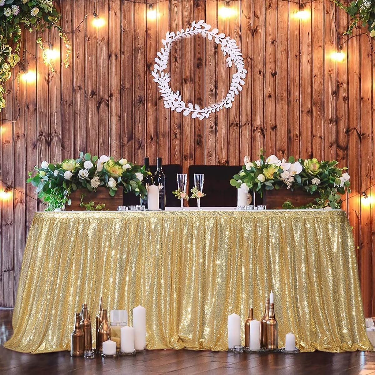 SquarePie Sequin Table Skirt L14(ft)*H30 in Gold