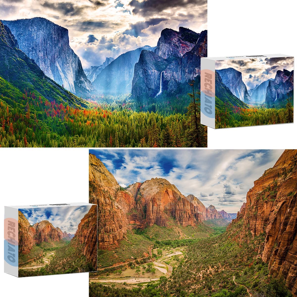 2 Pack 1000 Piece Zion National Park & Yosemite National Park Puzzle Nature National Parks Jigsaw Puzzle for Adults 1000+ Pieces Landscape Puzzle Gifts for Women & Moms