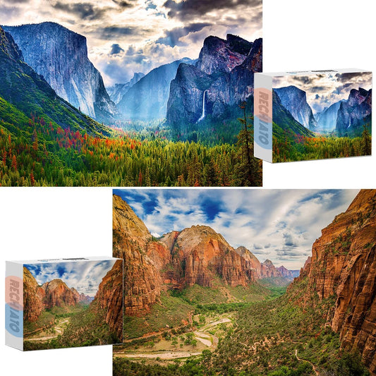 2 Pack 1000 Piece Zion National Park & Yosemite National Park Puzzle Nature National Parks Jigsaw Puzzle for Adults 1000+ Pieces Landscape Puzzle Gifts for Women & Moms