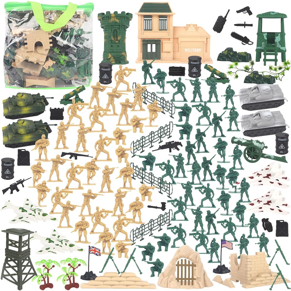 AMOR PRESENT 210 Pieces Army Men Military Set Army Men's Action Figure Military Soldier Playset Boys Christmas Birthday Gift