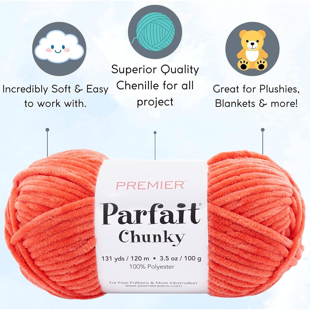 Premier Yarns Parfait Chunky Mango 1150-11 (6 Skeins) Same Dye Lot Weight S Bulky #6 Soft Knitting Yarn 100% Polyester 1 Artsiga Craft Bag Included